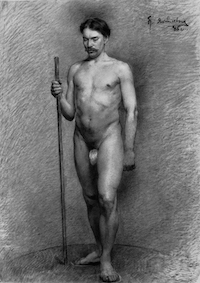 Яковлев П.В. Стоящий натурщик. Россия, 1885. Б., ит. кар. 67х47,5